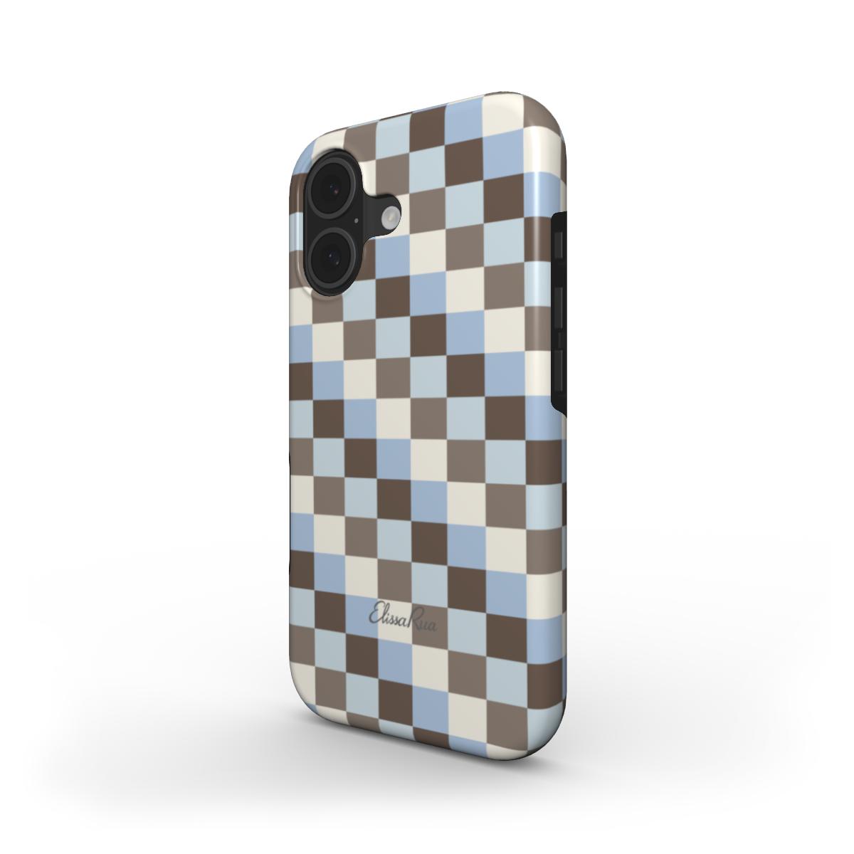 Blue and Brown Check – MagSafe Tough Phone Case | Elissa Rua