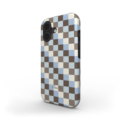 Blue and Brown Check – MagSafe Tough Phone Case | Elissa Rua