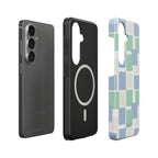 Cuadrados en tonos pastel azules y verdes – Funda magnética resistente para móvil | Elissa Rua