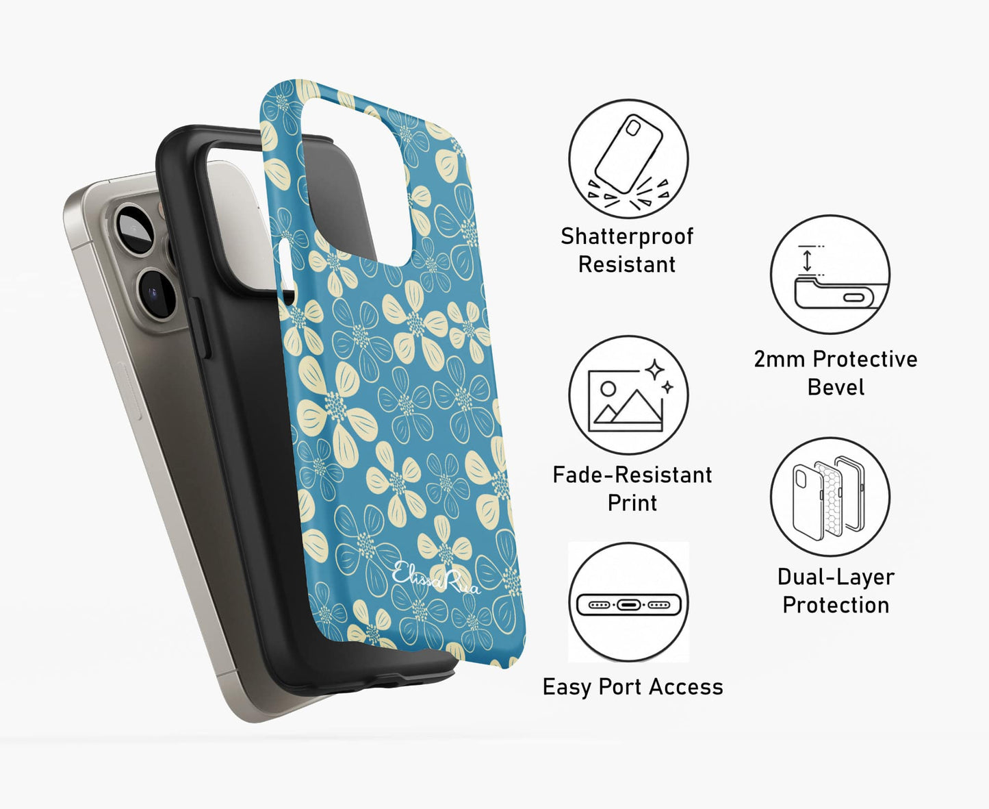 Modern Abstract Blue Floral – Tough Phone Case | Elissa Rua