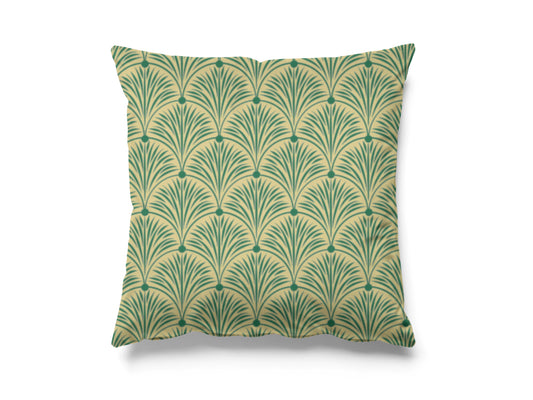 Velvet Cushion Cover - Green Art Deco Geometric Design