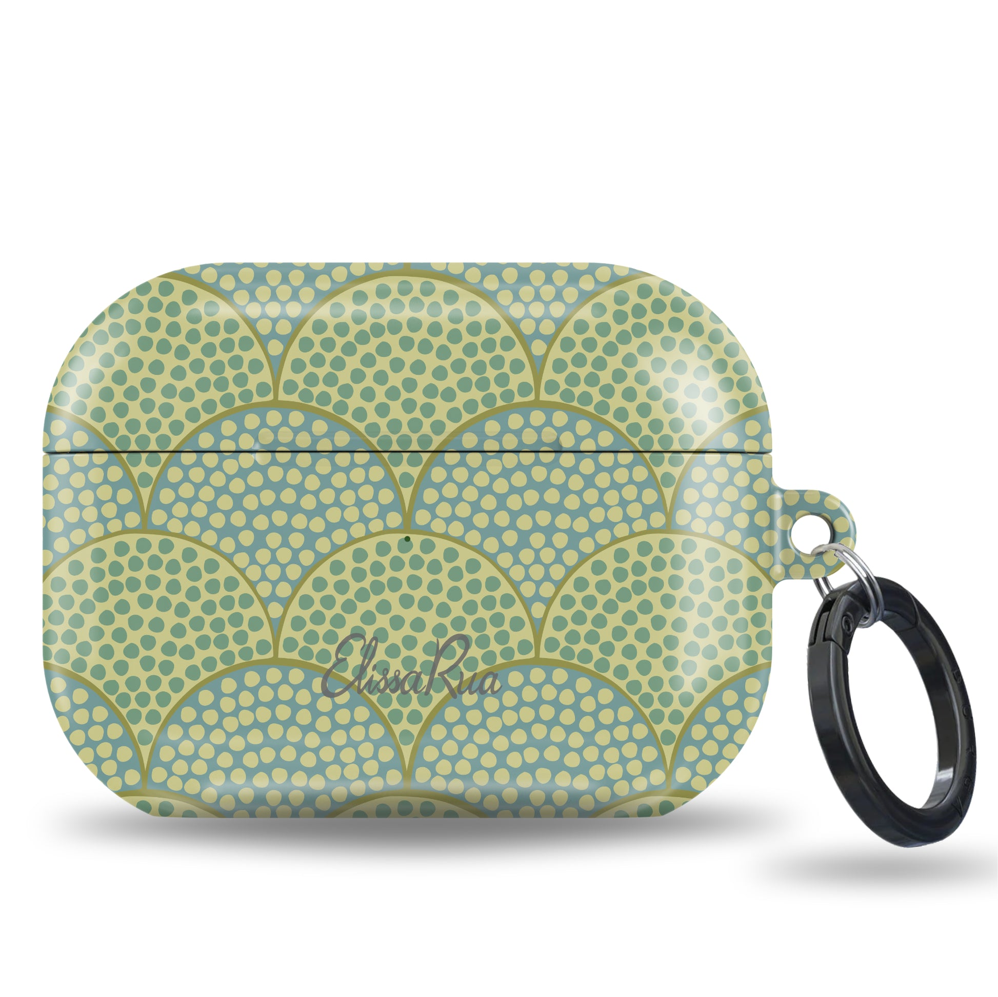 Elegant green AirPods case featuring vintage geometric design