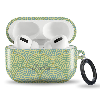 Art Deco AirPods case with green scallop geometric pattern