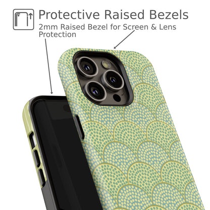 Art Deco Green Scallop Pattern Tough Phone Case – Stylish & Durable