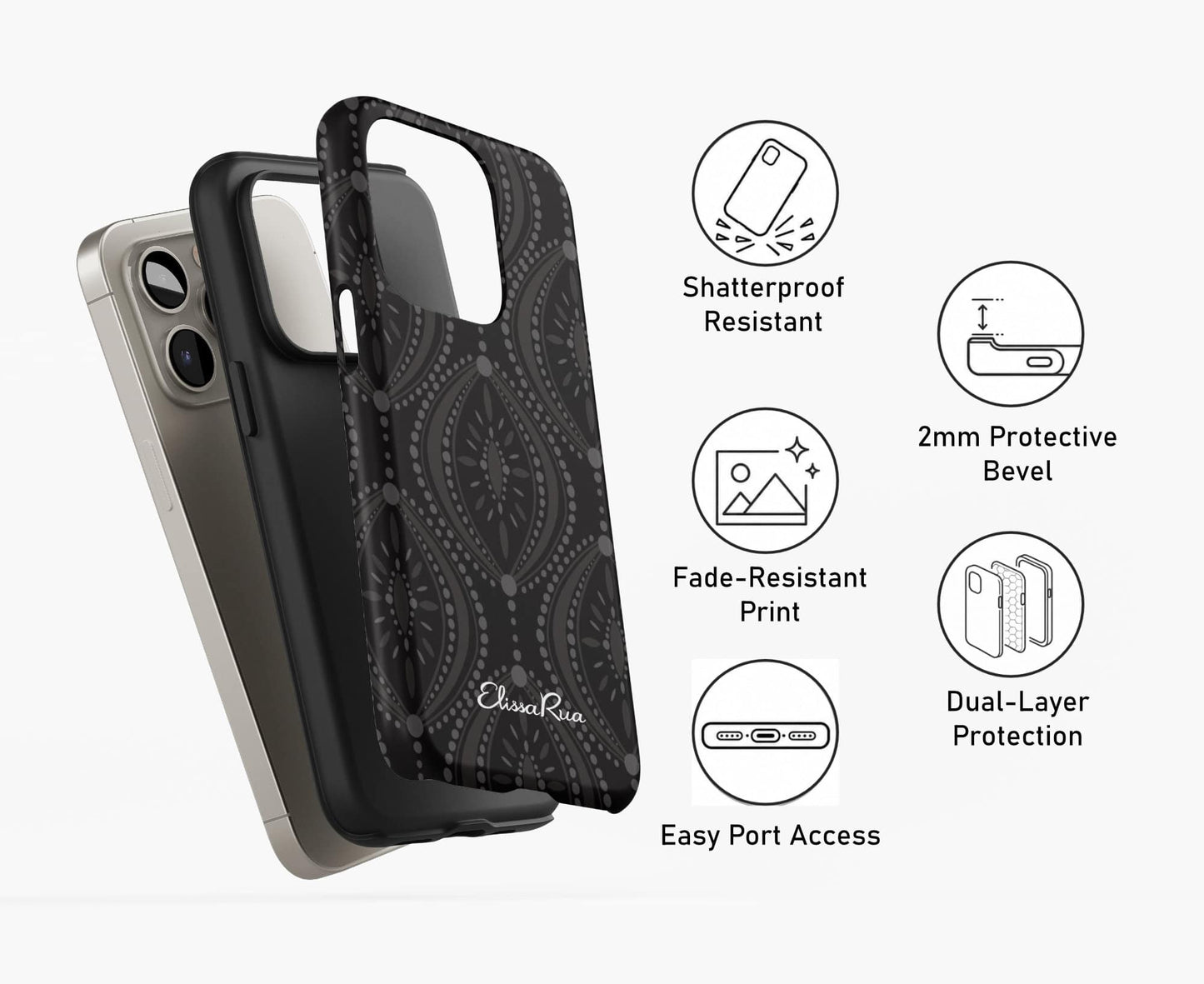 Black Geometric – Tough Phone Case | Elissa Rua