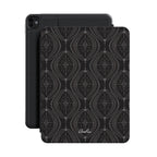 Black Grey Geometric Premium Vegan Leather iPad Pro 11-inch cover with Apple Pencil holder and microfiber lining