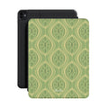 Boho Geometric Green Premium Vegan Leather iPad Pro 11-inch cover with Apple Pencil holder and microfiber lining