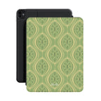 Boho Geometric Green Premium Vegan Leather iPad Pro 11-inch cover with Apple Pencil holder and microfiber lining