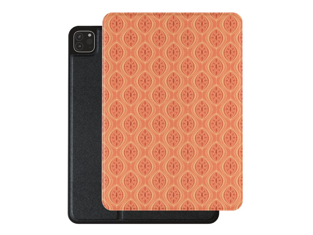 Boho Geometric Orange Premium Vegan Leather iPad Pro 11-inch cover with Apple Pencil holder and microfiber lining