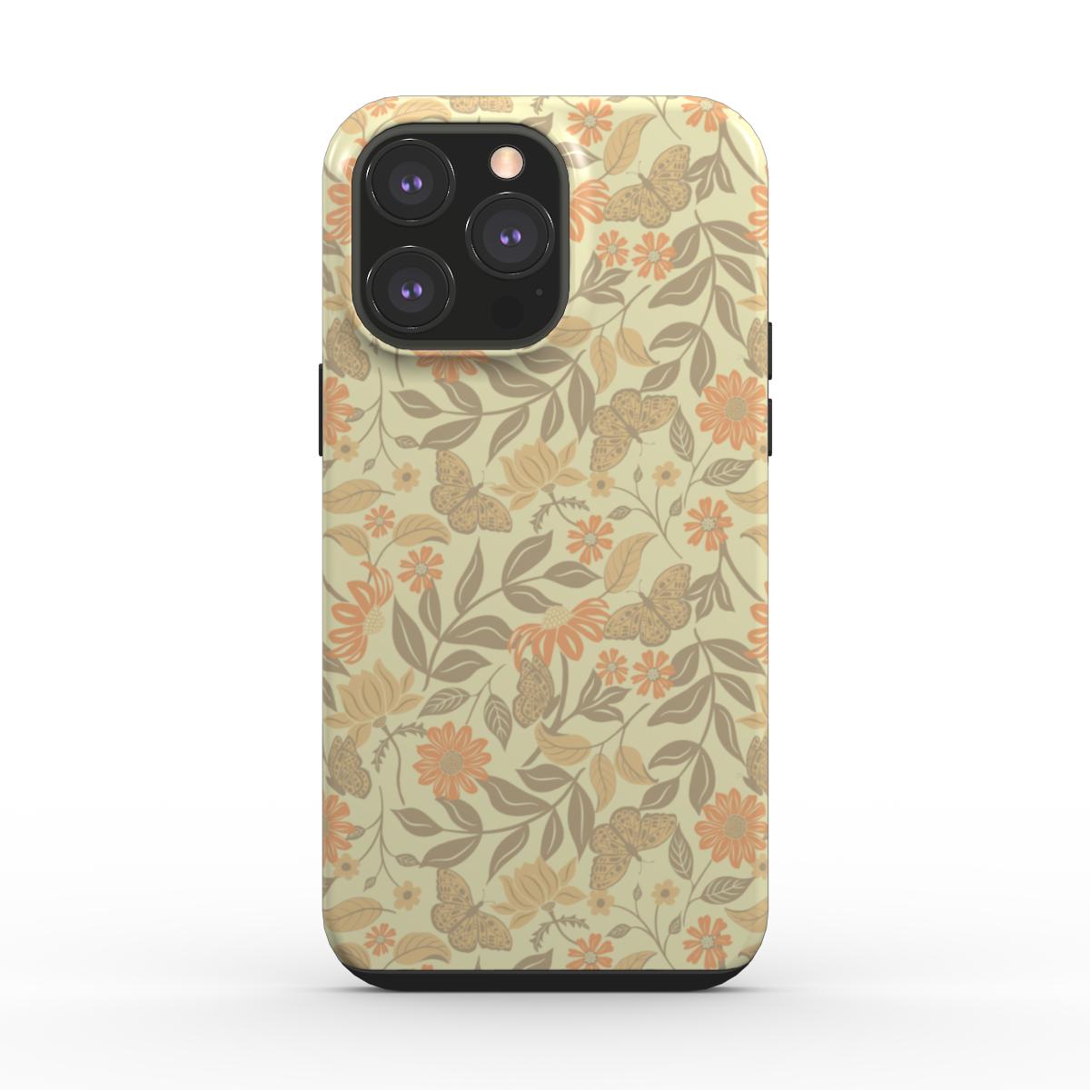Butterfly and Floral Tough Phone Case with nature-inspired pattern