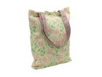 Cute Floral Canvas Tote Bag - Pink & Green