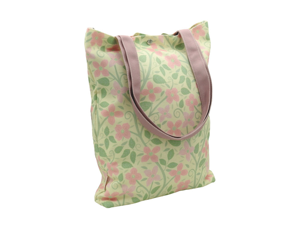 Cute Floral Canvas Tote Bag - Pink & Green