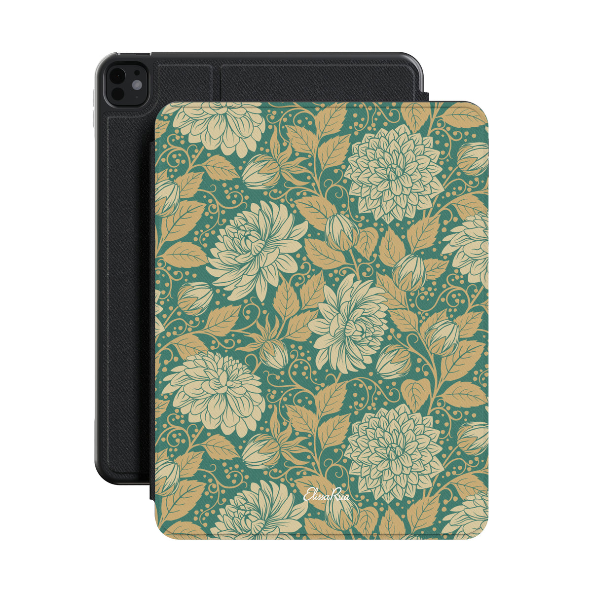 Dahlia Floral Premium Vegan Leather iPad Pro 11-inch cover with Apple Pencil holder and microfiber lining