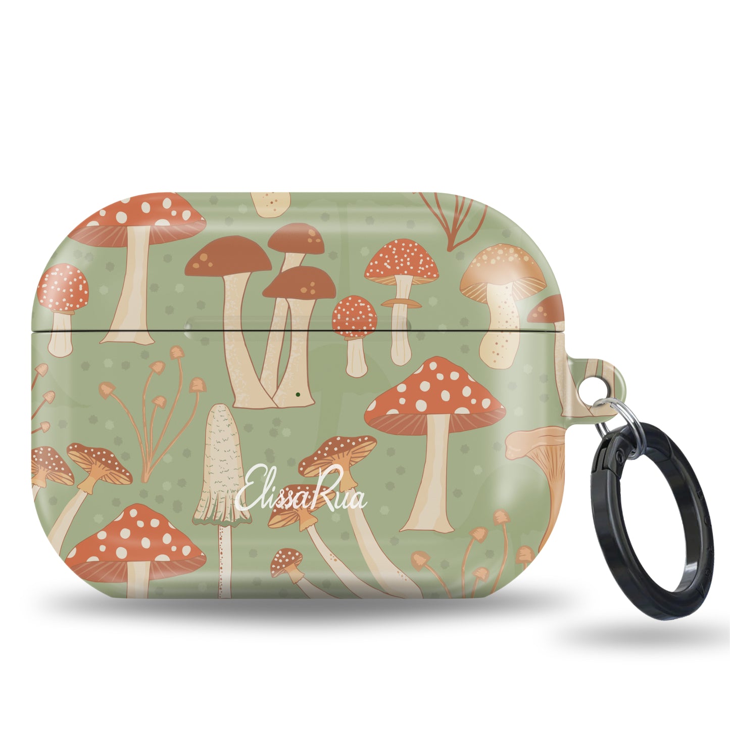 Whimsical woodland tough AirPods case with fungi print