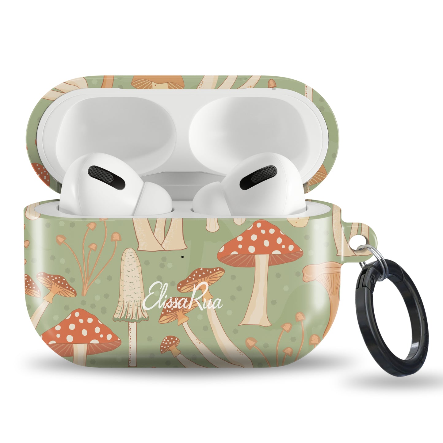 Mushroom AirPods case with woodland fungi botanical pattern