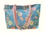 Tote Shopping Bag with beautiful floral print in blue and peach