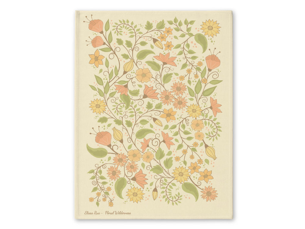 Printed Tea Towel Set – Floral Wilderness Design | Artistic Kitchen Towels (Set of 3)