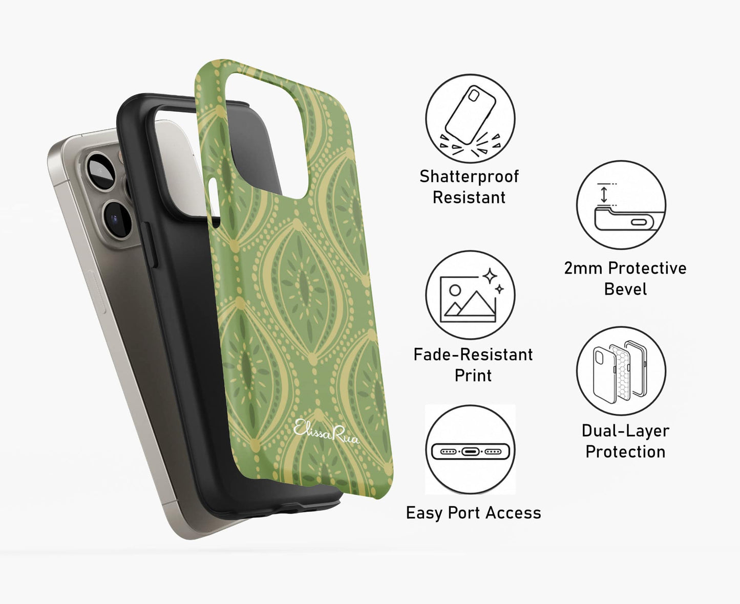 Green Boho Geometric – Tough Phone Case | Elissa Rua