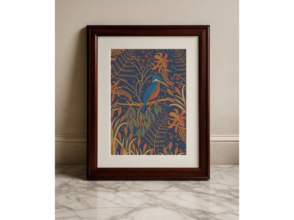 Stylised Kingfisher Art Print - Fine Art Linen Paper