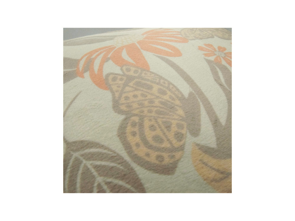 Floral & Butterfly Velvet Cushion Cover in Peach, Beige and Cream Closeup