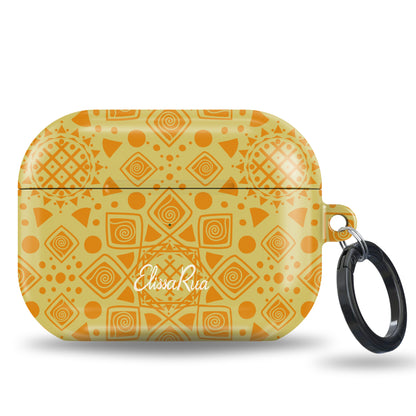 Retro inspired tough AirPods case with warm yellow geometric print