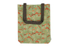 Mushroomcore canvas tote bag-brown handles, featuring a whimsical mushroom design with a blue-green background