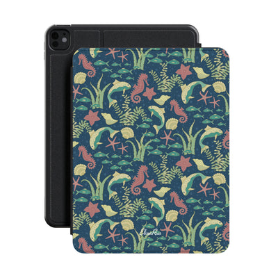 Ocean Navy Pink Premium Vegan Leather iPad Pro 11-inch cover with Apple Pencil holder and microfiber lining