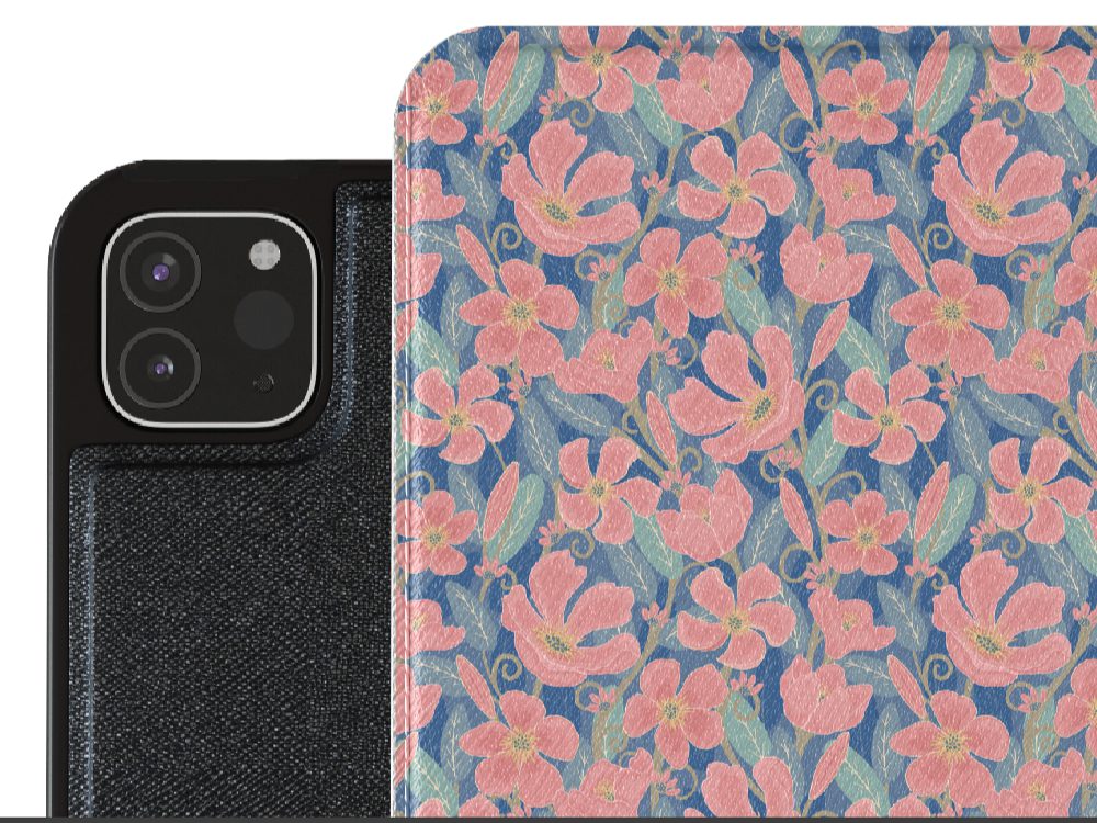 Pink & Blue Oleander Floral Vegan Leather iPad Pro 12.9-inch cover closeup 