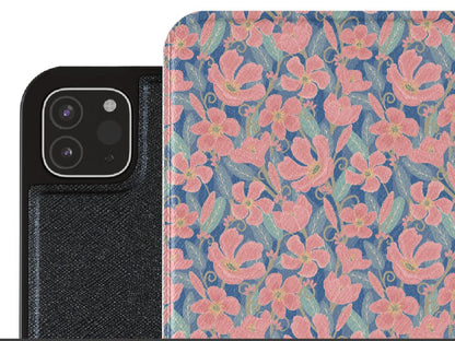 Pink & Blue Oleander Floral Vegan Leather iPad Pro 12.9-inch cover closeup 