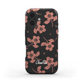 Midnight Blossom tough phone case with dark pink floral pattern on black – front view