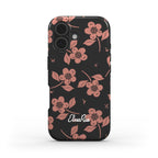 Midnight Blossom tough phone case with dark pink floral pattern on black – front view