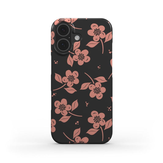 Snap case with pink flowers on black background