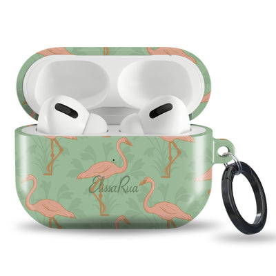 Green airpod case with flamingo design 