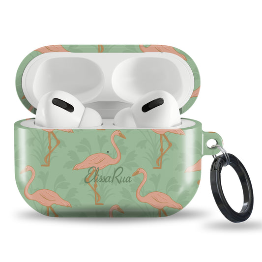 Green airpod case with flamingo design 