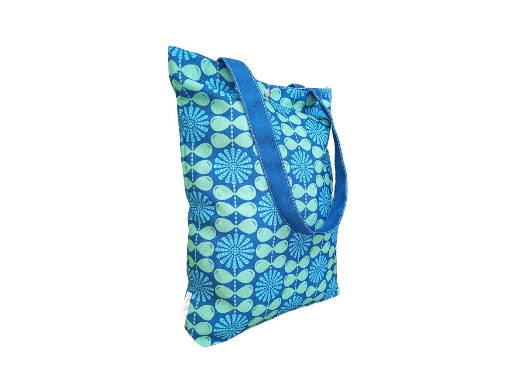 Blue Retro-Chic Cotton Canvas Tote Bag