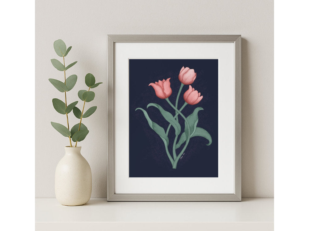 Stippled Tulips: A Floral Symphony Art Print
