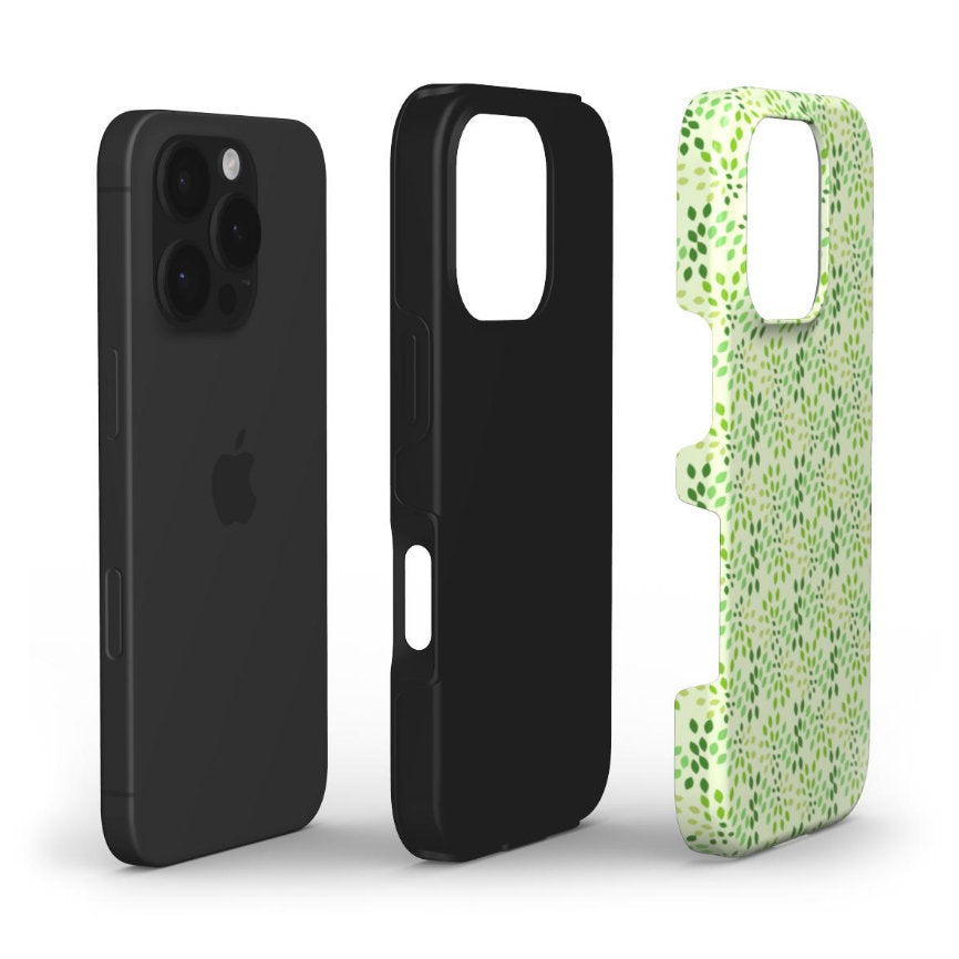 Layered view of the Abstract Teardrop Foliage Green phone case, displaying its construction and protective materials.