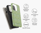 Art Deco Green Scallop tough phone case shown in three layers, including inner TPU shell and outer printed hard shell for enhanced protection.