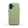 Art Deco green scallop tough phone case with a geometric vintage-inspired pattern