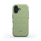 Art Deco green scallop tough phone case with a geometric vintage-inspired pattern