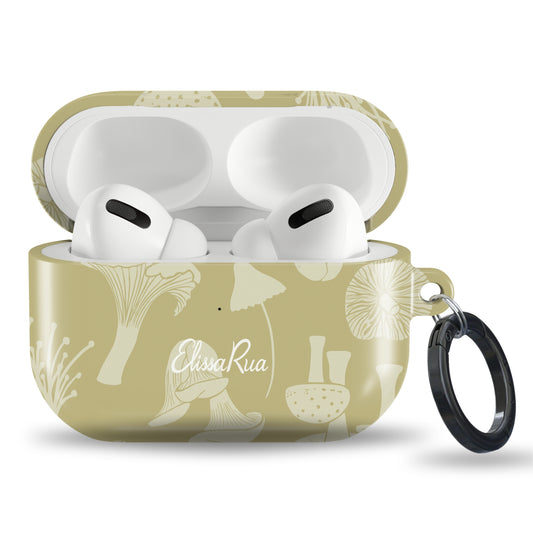 Beige mushroom AirPods case with neutral botanical pattern