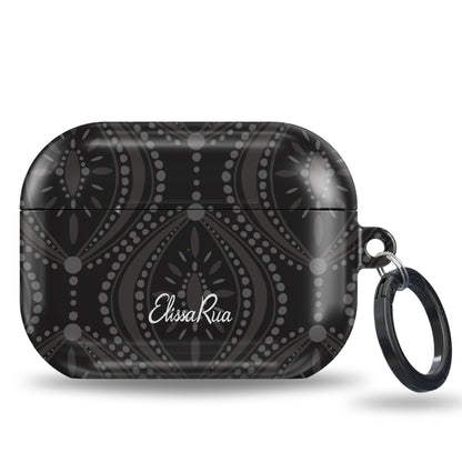 Decorative monochrome AirPods case with layered geometric pattern