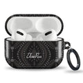 Black geometric tough AirPods case with modern monochrome pattern