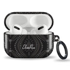 Black geometric tough AirPods case with modern monochrome pattern