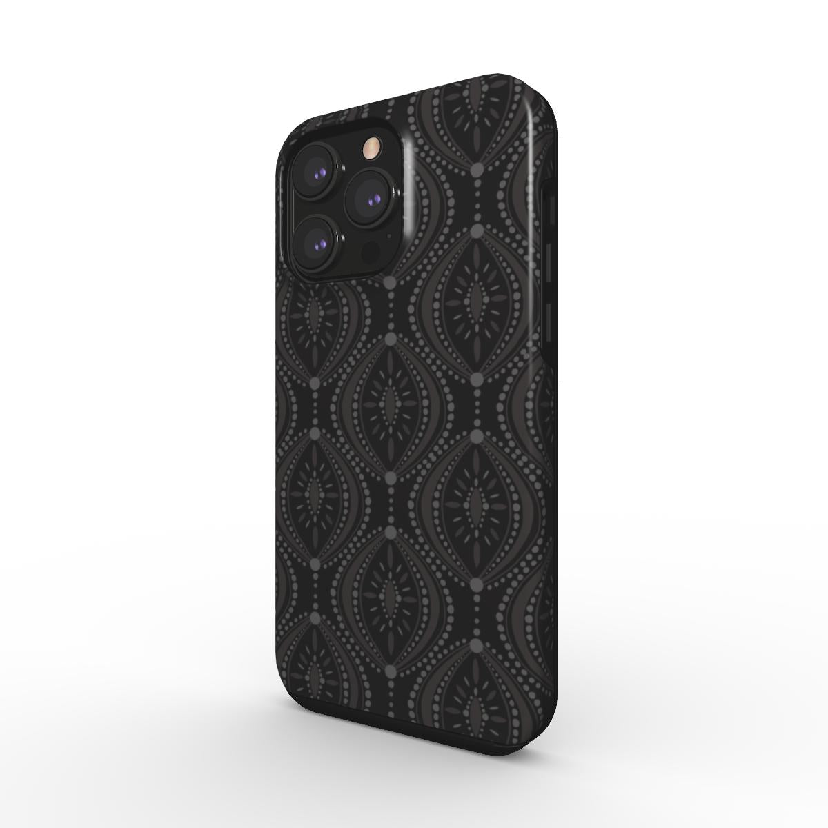 Black Geometric Tough Phone Case with modern diamond pattern side