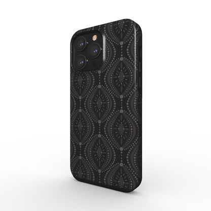 Black Geometric Tough Phone Case with modern diamond pattern side