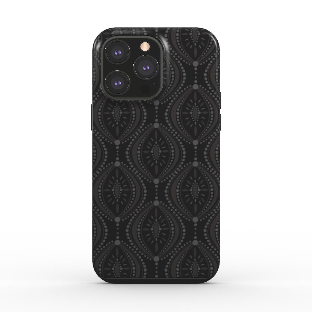 Black Geometric Tough Phone Case with modern diamond pattern