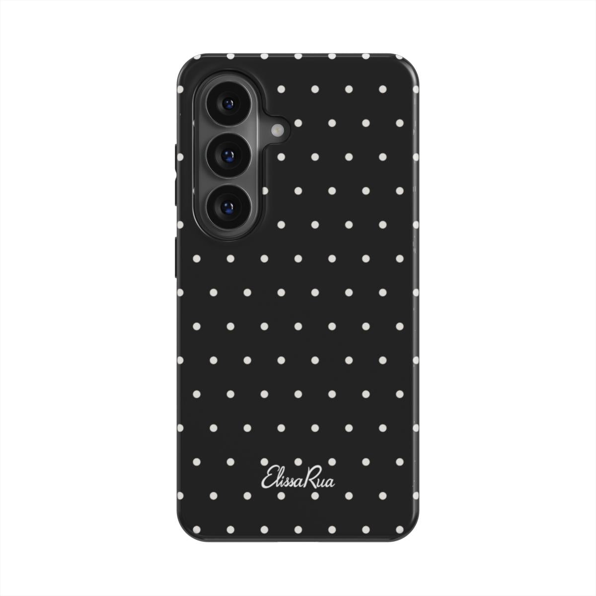 Black Polka Dots magnetic tough phone case – front view