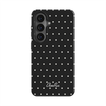 Black Polka Dots magnetic tough phone case – front view