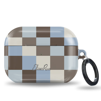 Blue and Brown Check – Apple AirPods Tough Case | Elissa Rua